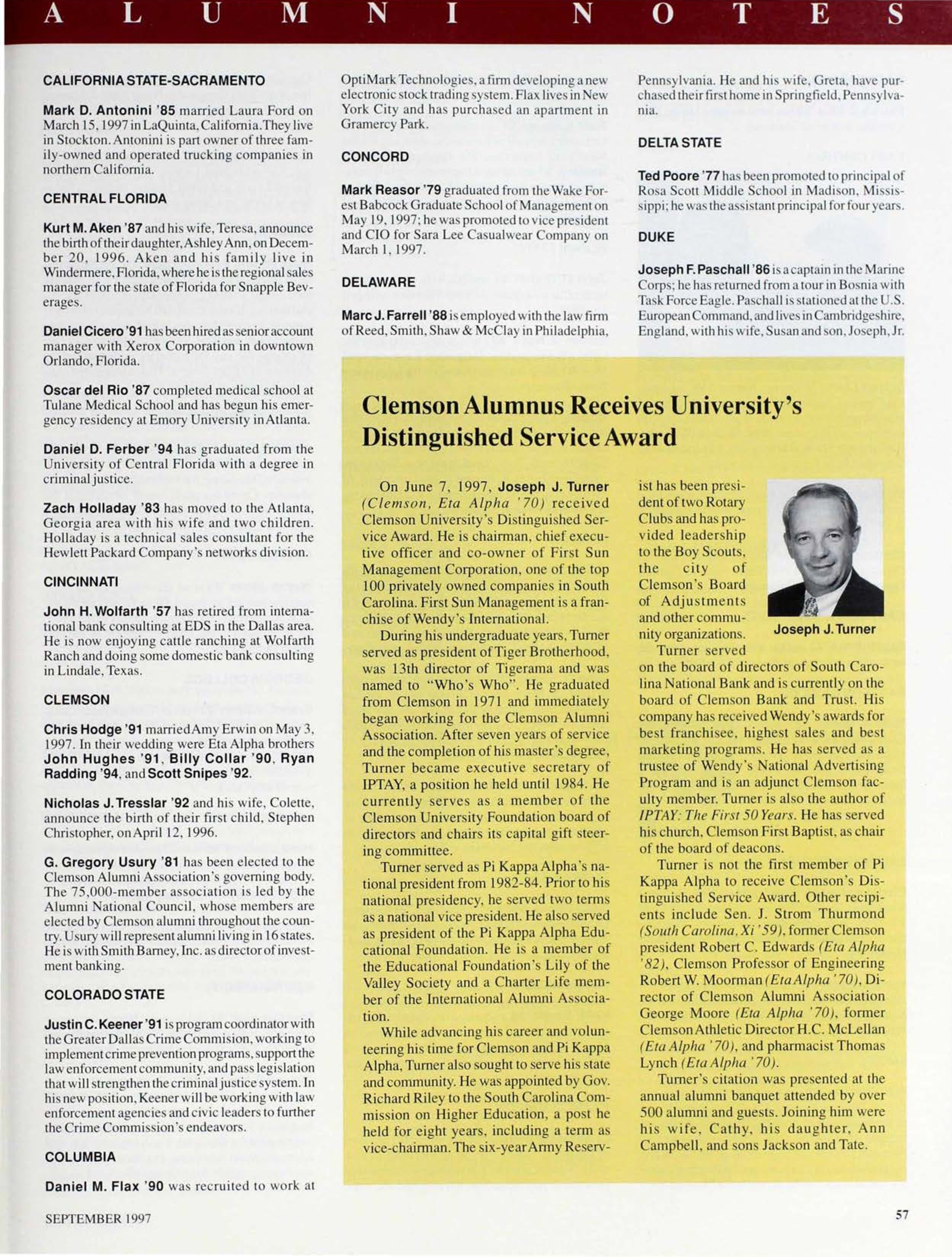 Clemson Alumnus Receives University's Distinguished Service Award